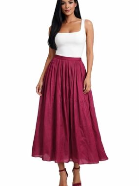 Lark + Grey Pleated Midi Skirt Burgundy Metallic Shimmer Size M. NWT